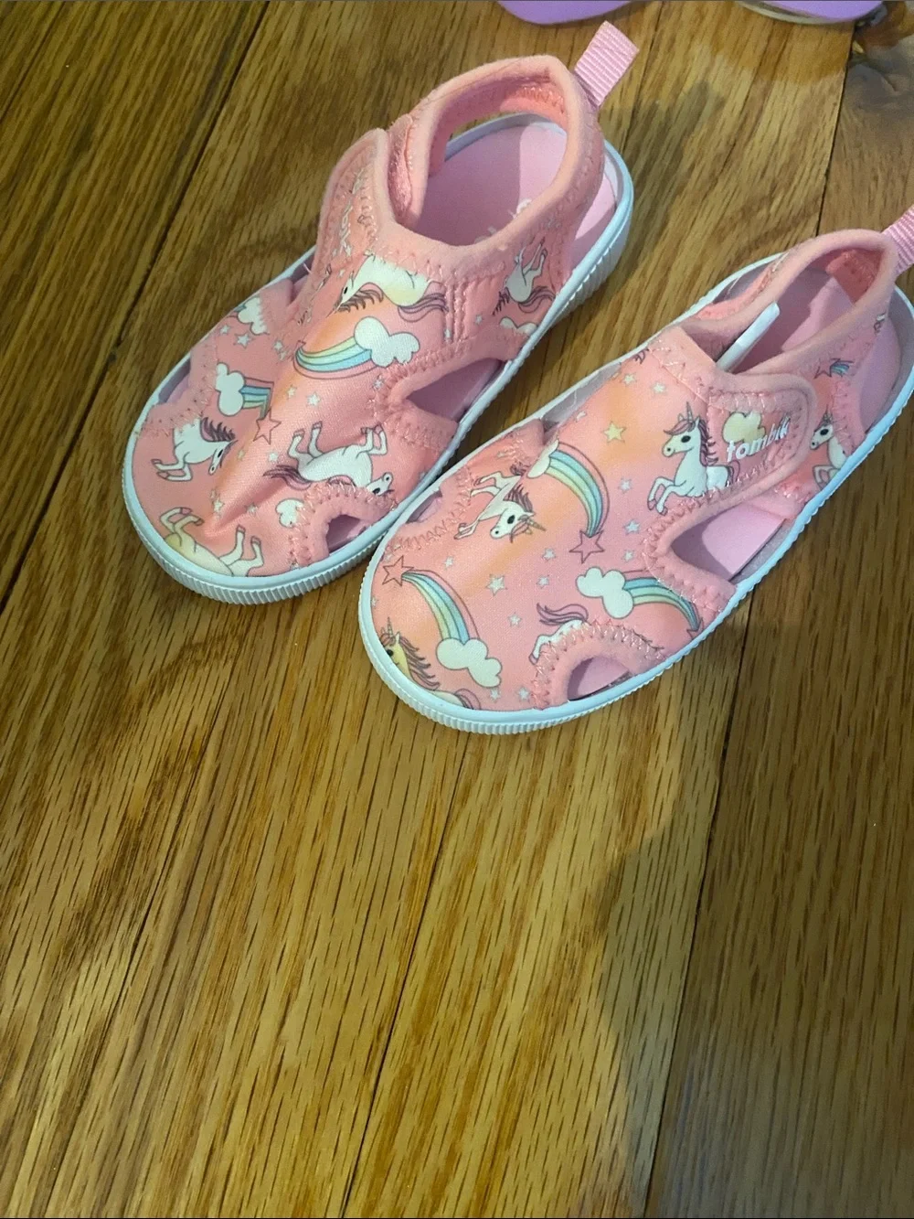 Kids Pink Unicorn Water Shoes with Rainbow Print